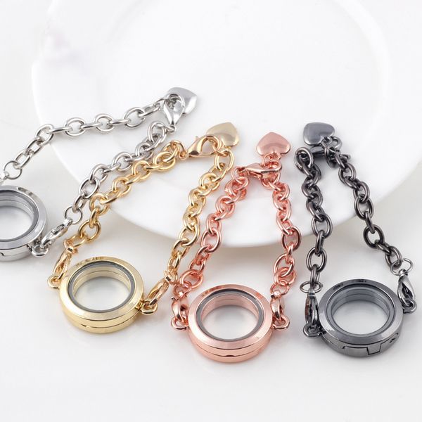 Braccialetti con medaglione fai-da-te Braccialetti con medaglione galleggiante con ciondolo a forma di cuore in vetro magnetico con strass rotondi Braccialetti con medaglione a memoria vivente