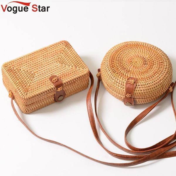 

2019 beach bag box summer rattan bolsa handmade woven bolsos mujer bali bag circle bohemia handbag round straw bags for women l4 y190702