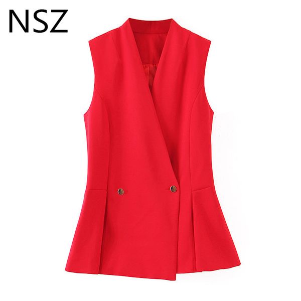 

women red vest elegant sleeveless jacket coat slim fashion double breasted outerwear gilet waistcoat, Black;white