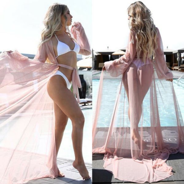 

new summer women chiffon see-through bikini long cover ups swimsuit swimwear beach dress bathing suit, White;black