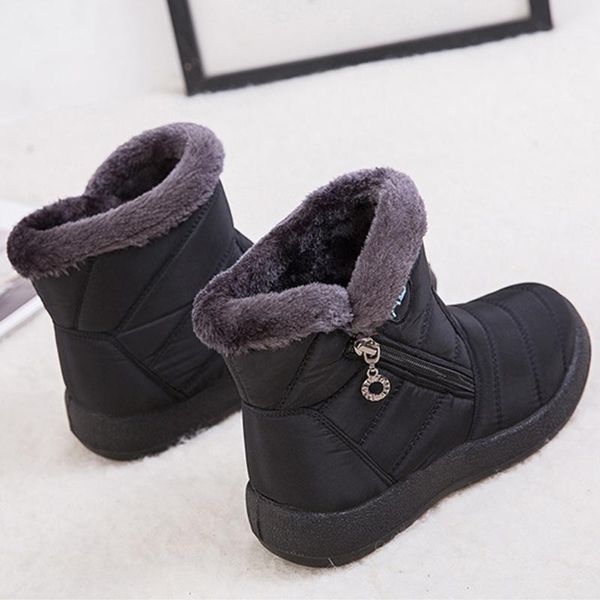 

women walking snow boots solid non slip waterproof outdoor ladies winter warm ankle shoes side zipper platform plush lined, Black
