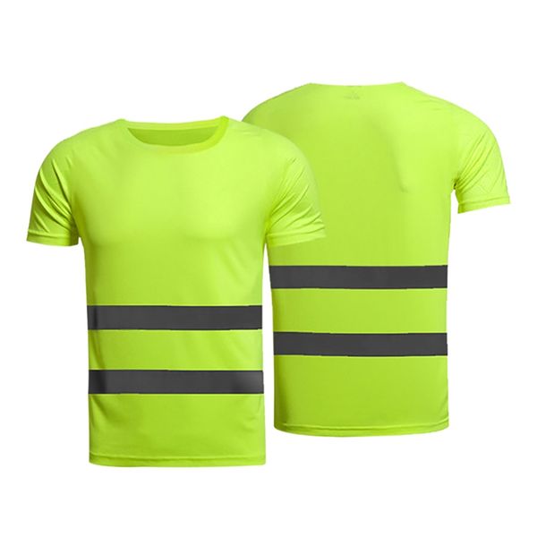 

reflective safety t-shirt fluorescent high visibility safety work shirts men women summer breathable reflective running t-shirt, Black;red