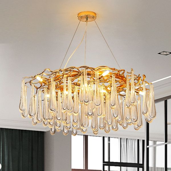 

new modern crystal lamp round gold aluminum branch lamp living room room decoration chandelier french l engineering lamp