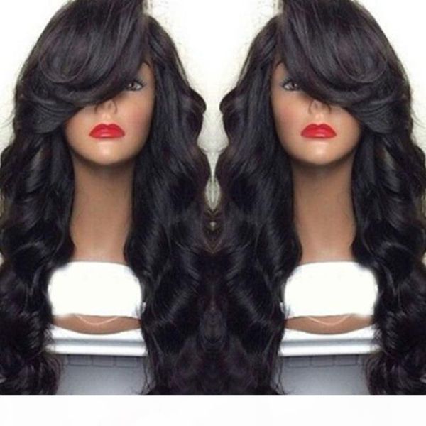 

180 density full lace wig body wave glueless lacefront wigs with side bangs unprocessed human hair wigs for black women wig, Black;brown