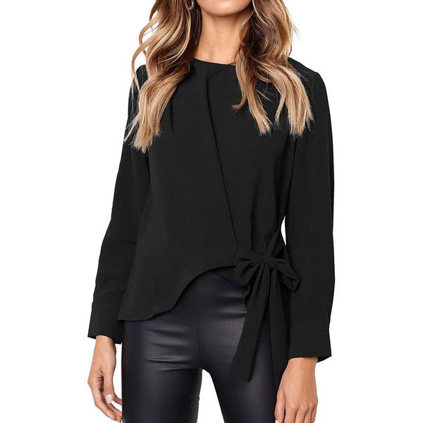 

новая осень и зима мода галстук кнопка с длинным рукавом блузка 100114, White