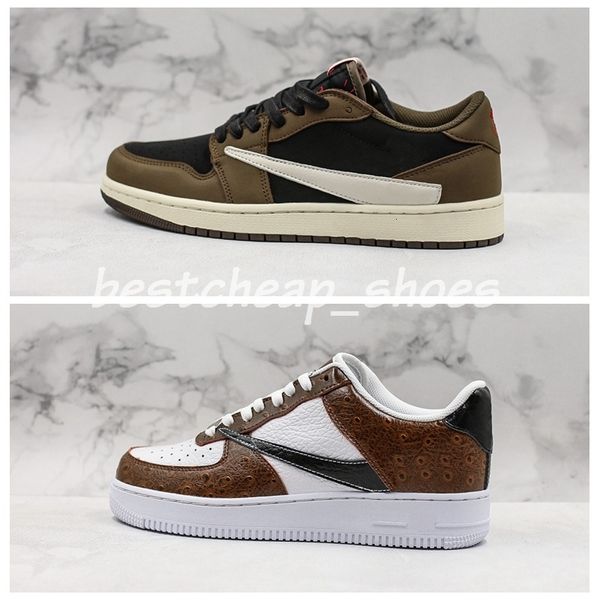 

travis scotts 1 customer low cut brown white dunk mens basketball shoes 1s one sports skateboarding trainers designer sneakers size 11