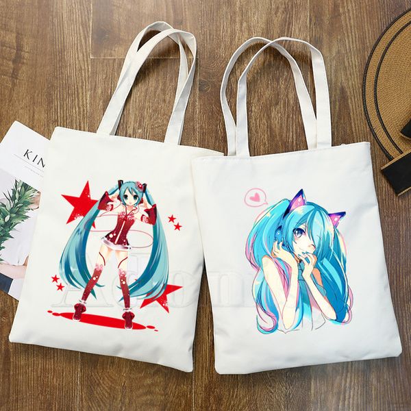 

vocaloid hatsune miku japanese famous animation tote bag canvas bags shopping bags printed casual shoulder bag foldable