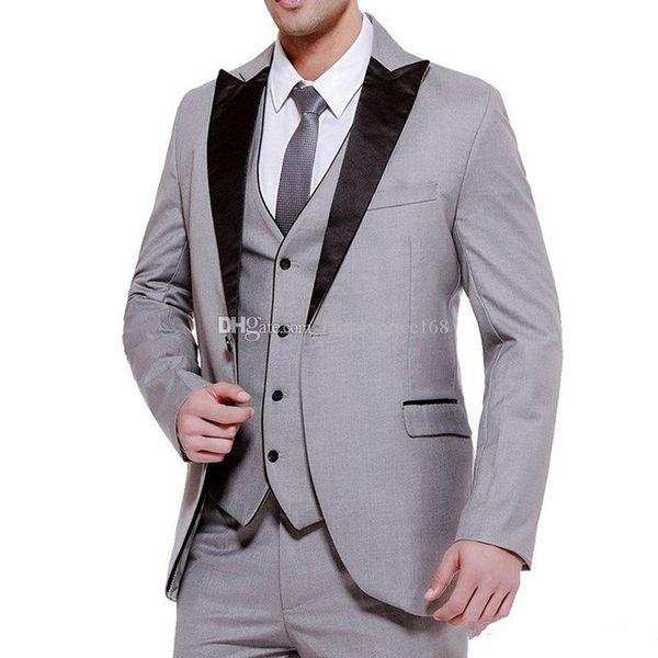 

fashionable one button groomsmen peak lapel groom tuxedos men suits wedding/prom/dinner man blazer(jacket+pants+tie+vest) aa244, Black;gray
