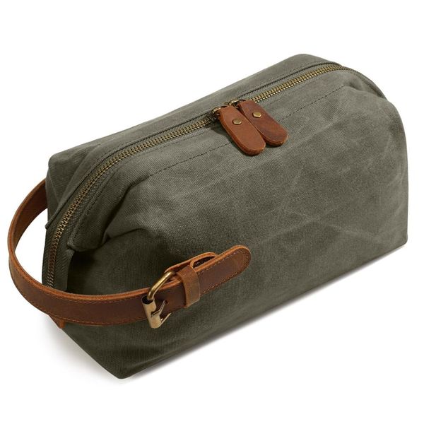 

men cow leather handle makeup bag canvas travel organizer cosmetic bag for women necessaries make up case wash toiletry