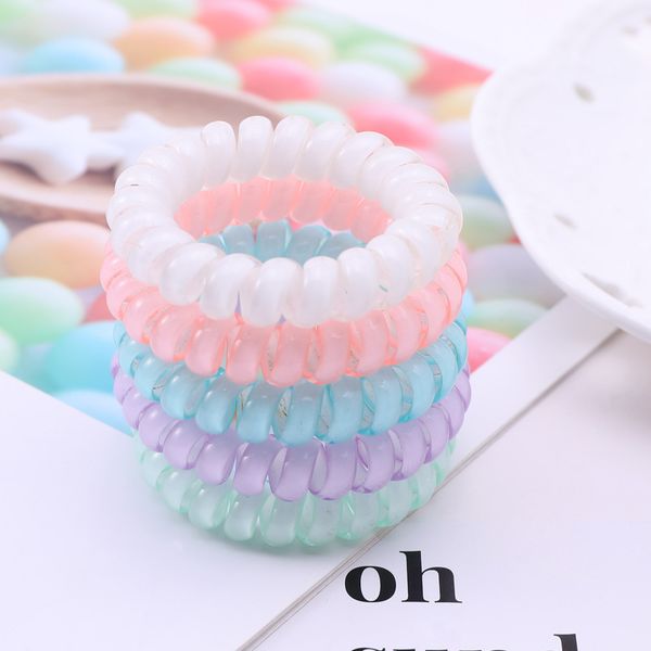

5pcs big 5cm telephone line hair ropes girls colorful elastic hair bands women ponytail holder tie gum accessories, Slivery;white