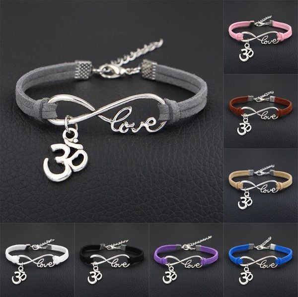 10 pz/lotto Infinito Amore 8 Braccialetto Om yoga zen 3D OHM Fascino Del Cuore Del Pendente Donne/Uomini Semplici Braccialetti/Braccialetti Gioielli regalo A120