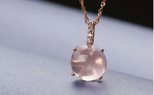 Atacado- (sem corrente) incrustado zircão pedra natural rosa de quartzo pingente colar hipoalergênico presente de jóias para mulheres atacado