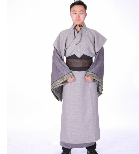 

chinese traditional male clothes novelty hanfu long robe three kingdoms tv film cosplay men costume, Black;red