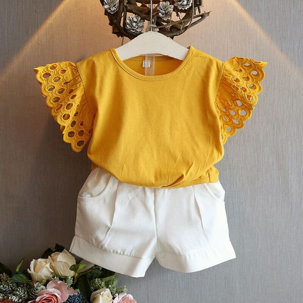

pudcoco fashion 2pcs toddler kids baby girl summer clothes t-shirt +shorts pants outfits 3-8y, White