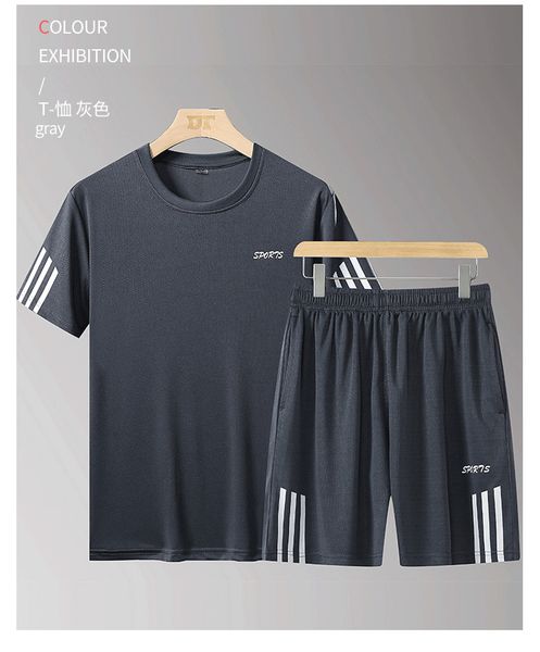 

мужские дизайнерские летние спортивные быстросохнущие короткие костюмы тренажерный зал бег трусцой повседневные спортивные костюмы с коротки, Gray