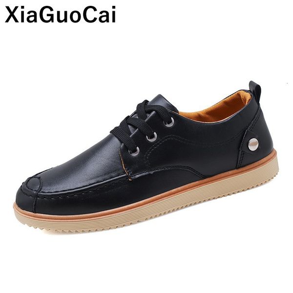 

men boat shoes spring autumn male flats fashion lace up round toe pu leather man casual shoes low lightweight sale, Black