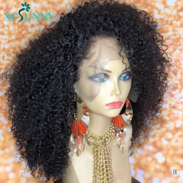 

13x6 afro kinky curly lace front wig remy human hair wigs glueless pre plucked natural black color 150 180density xcsunny, Black;brown