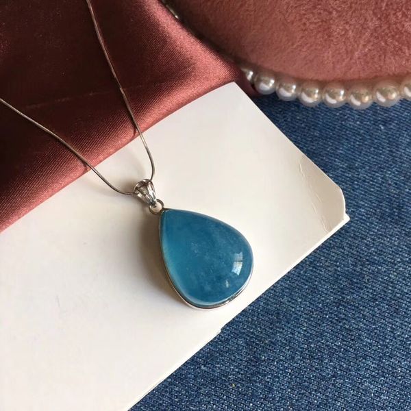 

natural blue aquamarine pendant 26.5x20.5x12mm women men gemstone fashion water drop clear beads healing stone jewelry aaaaaa, Silver