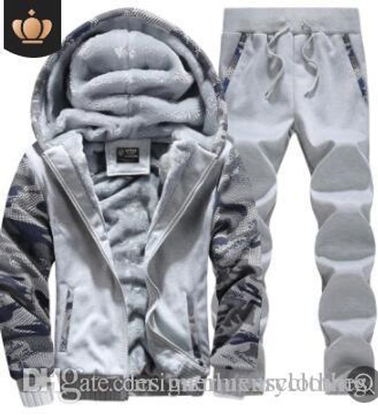 

мужская зима толстые одежда наборы ватки с капюшоном куртки длинные брюки спортивные костюмы 2pcs эпикировка, Gray