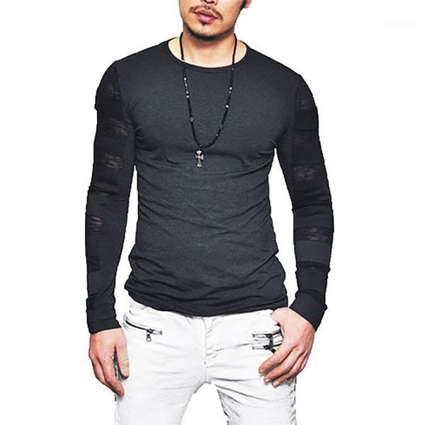 

sleeved solid color autumn spring t-shirt mesh designer tee new street male men tshirt long, White;black