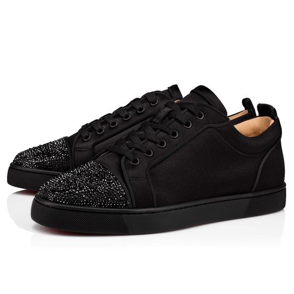 

luxurious brand red bottom shoes men,women shoes genuine leather low sneakers strass toe shoes,outdoor flat with walking party shoes, Black