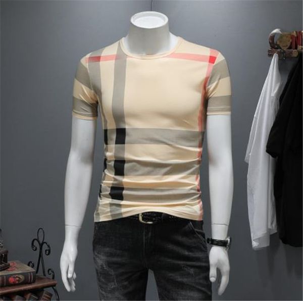 

Mens Check Print Short Sleeved Korean Style Silk Cotton Figure Flattering Half Sleeve Casual Mens Tshirt Breathable Tops Homme Tees