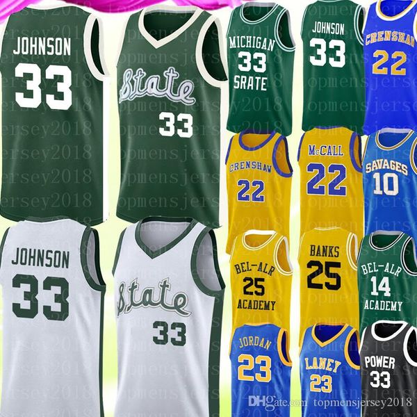 

michigan university earvin 33 johnson jersey lew alcindor 34 jesus shuttlesworth jerseys bel-air academy 14 smith 25 banks basketball, Black