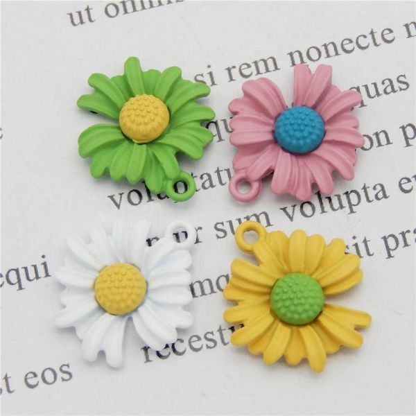 

4pcs enamel alloy daisy flower charms metal pink green white pendants for necklace bracelet diy keychain jewelry making, Bronze;silver
