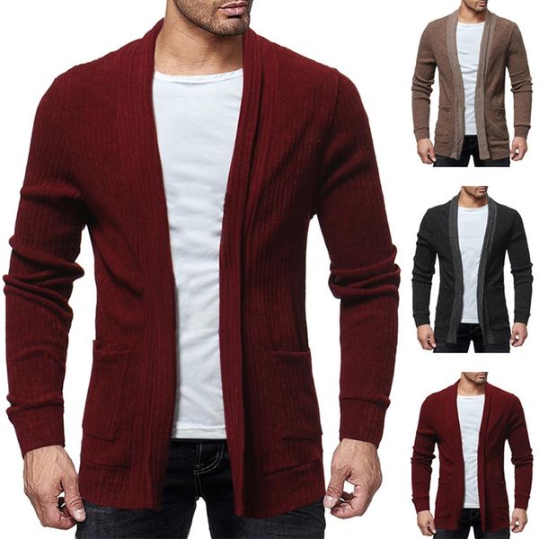 

fashion men color block long sleeve casual cardigan winter coat outwear cotton open stitch slimingÂ warm men's cardigan -2xl, White;black