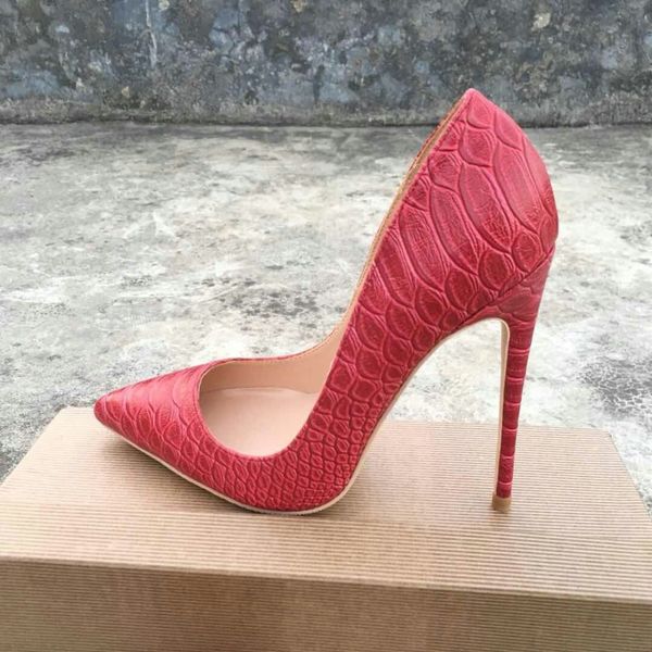 

qualit 2019 fashion women red python snake leather poined toes high heeled heels shoes stiletto heel shoes pumps 12cm 10cm