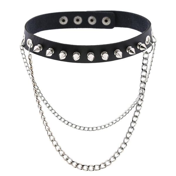 

kmvexo spike choker collar women men punk chains vegan leather emo metal spiked studded harajuku chocker necklace gothic jewelry, Golden;silver