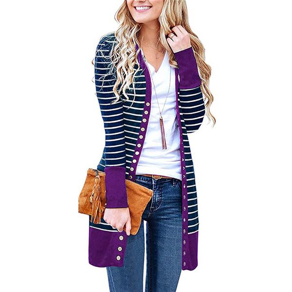 

fashion-stripe print womens designer jackets fashion buttons panelled womens cardigan outerwears casual single breasted females clothing, Black;brown