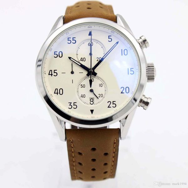 

style dial new arrivalcalibre classic spacex brown gent white satch flyback leather belt mens watches sports chrono vk watch chrono necd, Slivery;brown