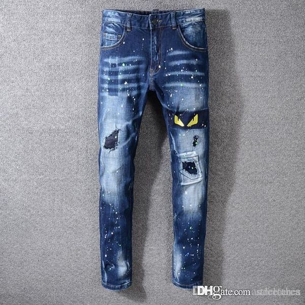

2020 new mens designer ripped biker jeans slim fit zip fly motorcycle biker denim for fashion designer hip hop mens jeans size 28-38, Blue