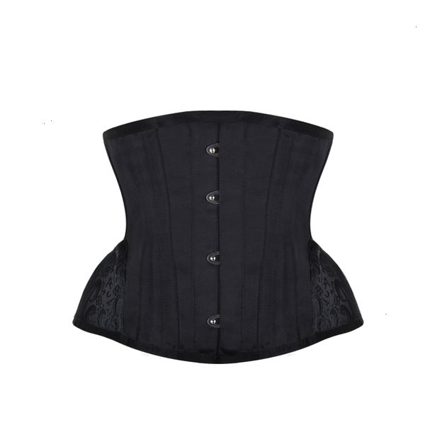 

women corsets underbust steampunk corset waist control gothic corsets cincher with curved hem bustiers embroidery short waist trainer, Black;white