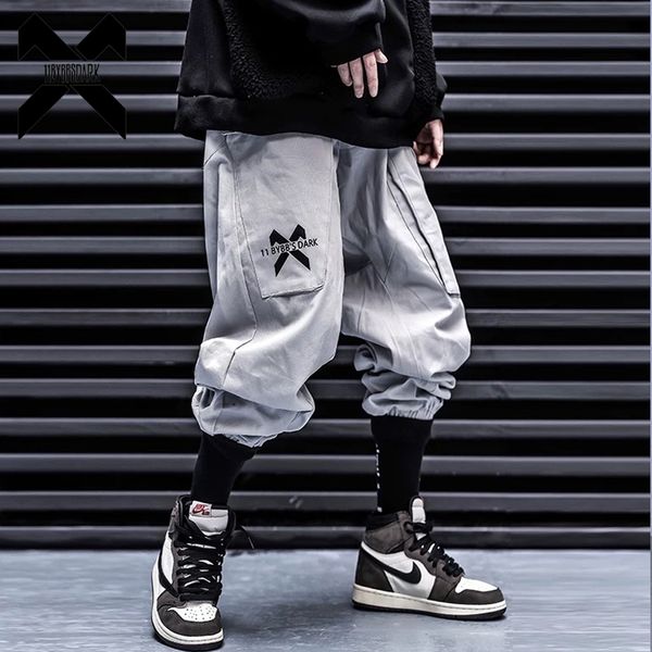 

11 bybb's dark hip hop cargo pants men black harem joggers trousers elastic waist rock streetwear track pant male wx007