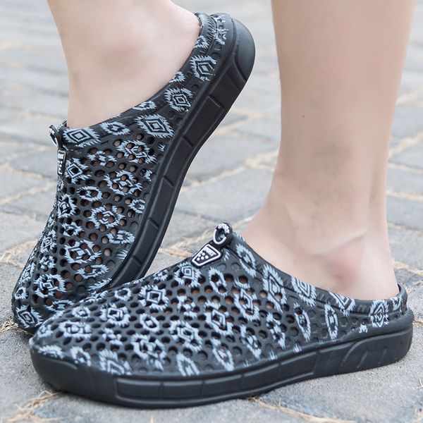 

men's summer shoes sandals 2020 new breathable men slippers mesh lighted casual shoes outdoor slipper on beach flip flops, Black