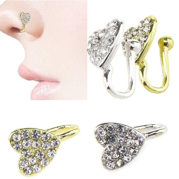 

love nose nose ring heart decoration no hole piercing heart clip, Silver