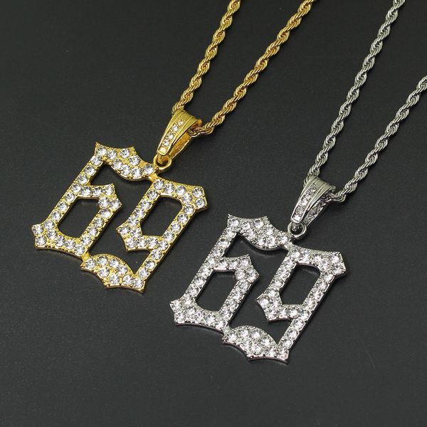 

men hip hop ice out bling 6ix9ine rapper pendant necklaces pave setting rhinestone fashion 69 necklace hiphop jewelry gifts, Silver