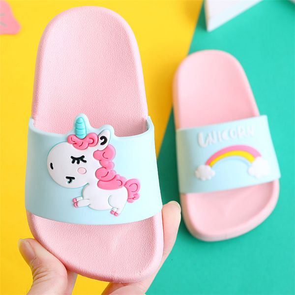 

boy unicorn slippers girl for cartoon rainbow shoes 2019 summer todder flip flops baby indoor slippers beach swimming slipper, Black