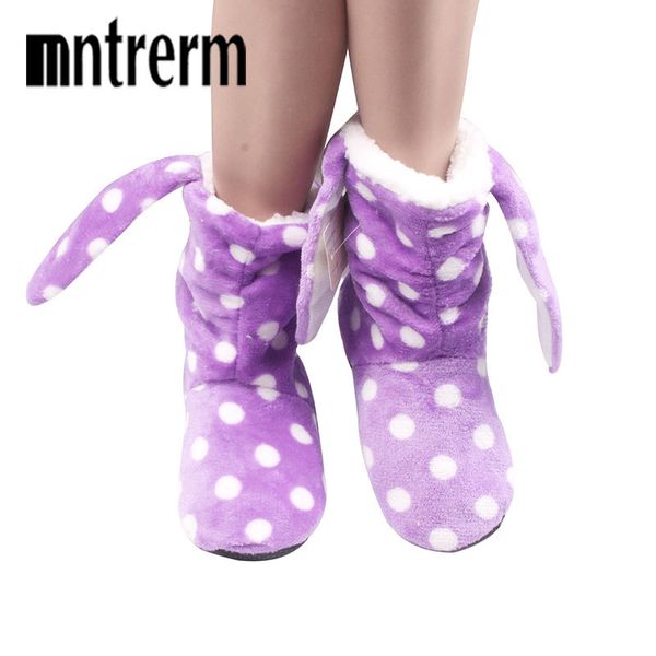 

mnterrm fashion plus thick velvet shoes woman 2018 winter slippers for women cute plush rabbit ears floor slippers for family mx200425, Black