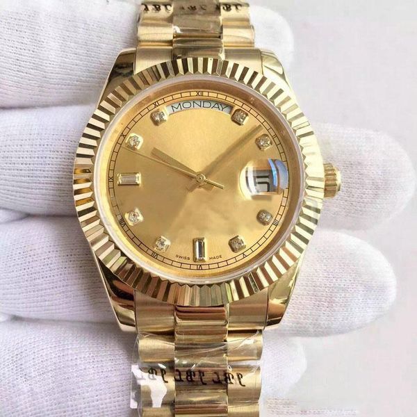 

горячие мужские часы продажа date серии 18kgold диск алмазный инкрустация 40мм автоматические механические часы сапфир с президентом ремешке, Slivery;brown