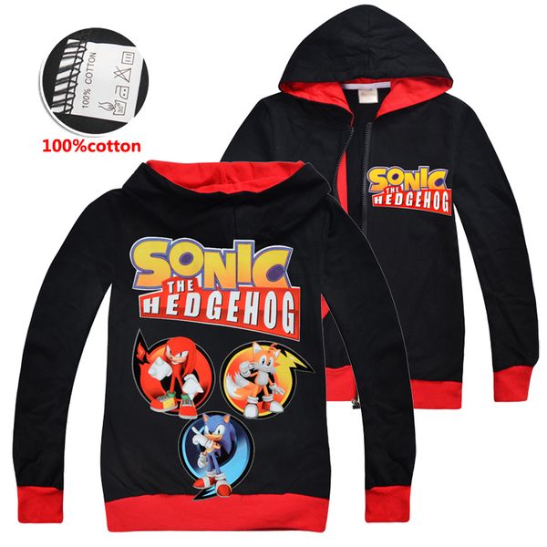 

sonic the hedgehog printed kids hoodies 3-12t kids boys 100% cotton zipper hoodies outdoor coat kids designer clothes ss315, Black
