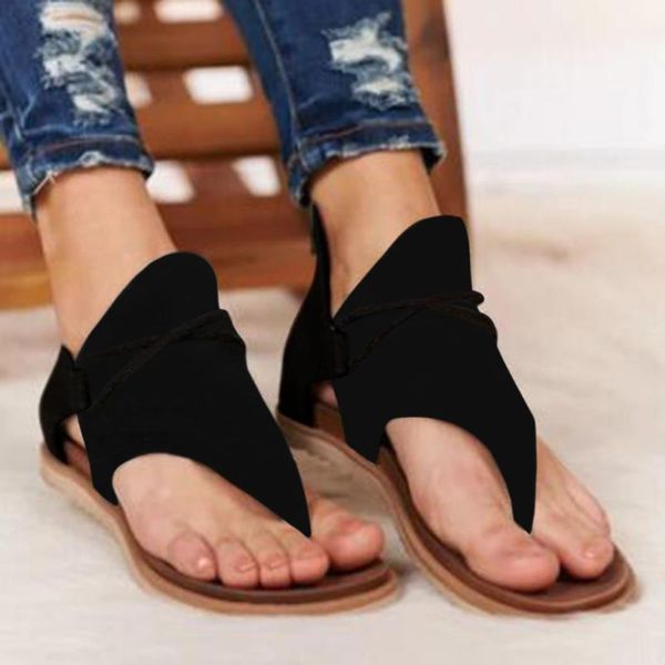 

women sandals summer solid shoes clip-toe shoes zipper lady casual beach flats comfy andals flat big toe foot platform sandals #, Black