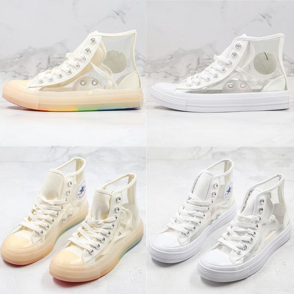 

2020 new canvas shoes translucent tpu transparent material jelly rainbow bottom lightclearmaterial hi19ss white pink women casual shoes