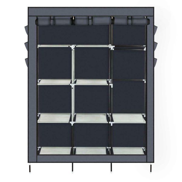 

heavy duty portable closet storage organizer wardrobe clothes rack shelves gray