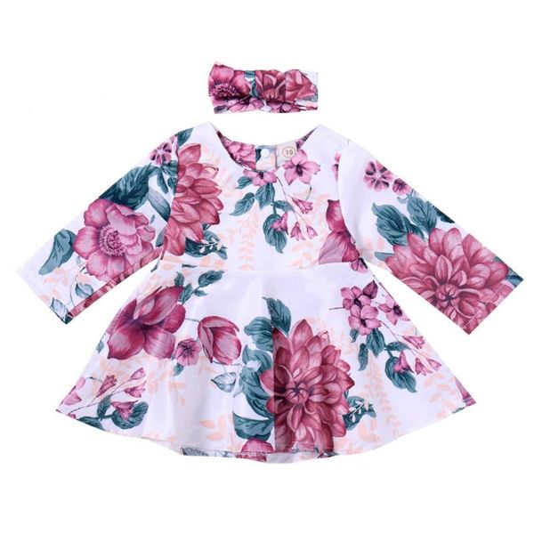 

lovely 2pcs baby girl clothes set long sleeve floral autumn dress+headdress cute a-line flying sleeve girls dress, Red;yellow