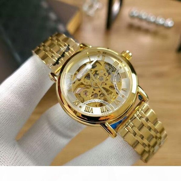 

fashion mens watches mechanical automatic gold full stainless steel band movement watch for men's gift orologio di lusso, Slivery;brown