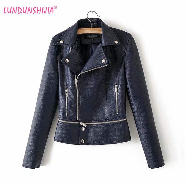 

lundunshijia хорошее качество модные пальто 2019 весна осень женщины pu кожаная куртка дамы основные съемные подол куртки 5 цветов, Black