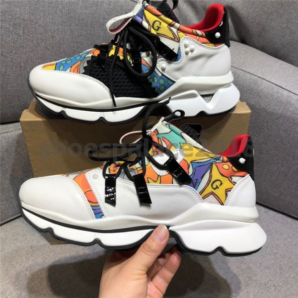 

with box womens mens casual shoes spikes red bottom sneaker mesh patchwork matte leather chaussures mens, Black